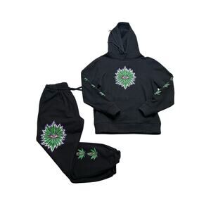 Y2K MBM Eye of Enlightenment Hoodie & Sweatpants Set Black Size S Weed Plant